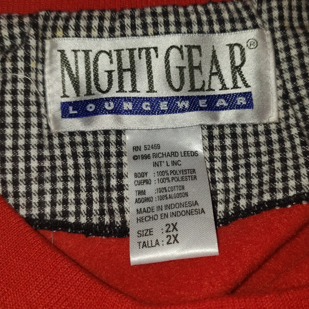 Rare Vintage Red Night Gear Loungewear Nightgown with Bunny Rabbit Size 2X - Picture 6 of 7